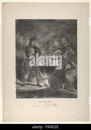 Macbeth Consultant les sorcières. Artiste : Eugène Delacroix (Français, Charenton-Saint-Maurice 1798-1863 Paris). Dimensions : Image : 12 × 9/16 9 7/8 in. (31,9 × 25,1 cm) feuille : 19 3/4 x 13 7/8 in. (50,2 × 35,2 cm). Series/portefeuille : Macbeth, Acte 4, scène 1. Objet : William Shakespeare (British, Stratford-upon-Avon 1564-1616 Stratford-upon-Avon). Date : 1825. L'un des plus frappants de Delacroix imprime, 'Macbeth Consulting les sorcières' doit son dynamisme à la technique de lithographies de Goya, dont les scènes de corrida monumental venait juste d'être publiée à Bordeaux. À 1825, datable c'est probablement Delacroix Banque D'Images