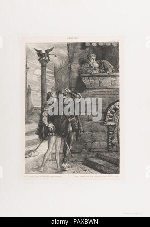 «Owake ! Ce que ho ! Brabantio ! Des voleurs ! Des voleurs !" - Planche 1 de l'Othello (Acte 1, scène 1). Artiste : Théodore Chassériau (français, le limon, Saint-Domingue, Antilles 1819-1856 Paris). Dimensions : Plateau : 14 5/8 x 10 5/8 in. (37,2 x 27 cm) de droit : 12 13/16 x 9 5/16 in. (32,5 x 23,7 cm). Portefeuille/Série : Suite de 15 estampes : Othello de Shakespeare / Quinze esquisses à l'eau forte dessinées et gravées par Théodore Chasseriau. Objet : William Shakespeare (British, Stratford-upon-Avon 1564-1616 Stratford-upon-Avon). Date : 1844. En 1844, Eugène Piot a commandé le jeune Chassériau pour préparer f Banque D'Images