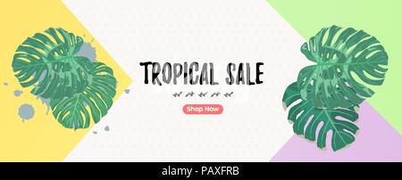 Modèle de page d'été vert tropical avec des feuilles de palmier et copyspace Illustration de Vecteur