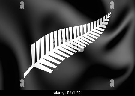 3D Silver Fern drapeau, en Nouvelle-Zélande. 3D Illustration. Banque D'Images