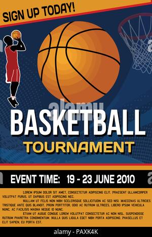 Basket-ball tournoi flyer ou affiche, fond vector illustration Illustration de Vecteur