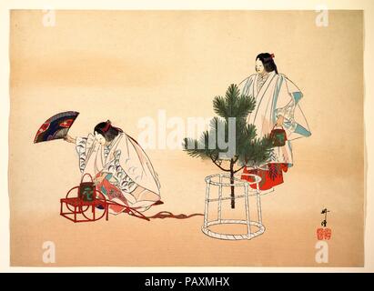 Scène de la 'Matsukaze Nô jouer'. Artiste : Tsukioka Kogyo (japonais, 1869-1927). Culture : le Japon. Dimensions : 14 1/2 x 20 in. (36,8 x 50,8 cm). Date : ca. 1910. Dans la région de Matsukaze, toujours l'une des plus fréquentes de pièces de Noh, acteurs masqués dans de magnifiques robes évoquent les amours tragiques des deux soeurs Matsukaze et Tsukumo avec que de simples seaux comme accessoires. Musée : Metropolitan Museum of Art, New York, USA. Banque D'Images