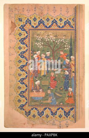 Un Noon-Day «Préparation de repas, d'un folio' Divan (Collected Works) de Mir 'Ali Shir'i Nava. Calligraphe : Qasim 'Ali de Shiraz. Dimensions : Peinture : H. 10 1/4 in. (26 cm) O. 5 7/8 in. (14,9 cm) Page : H. 10 1/2 in. (26,7 cm) O. 6 13/16 in. (17,3 cm) TMC : H. 19 1/4 in. (48,9 cm) 14 1/4 in. W. (36,2 cm). Date : 1580. Musée : Metropolitan Museum of Art, New York, USA. Banque D'Images
