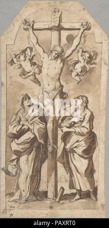 Le Christ sur la croix entre Marie et saint Jean. Artiste : Johann Christophorus Storer (allemand, Constance ca. 1611/1620-1671 Konstanz/Milan ( ?)). Dimensions : 12 x 6 13/16 1/4 in. (32,6 x 15,9 cm). Date : 1620-71. Musée : Metropolitan Museum of Art, New York, USA. Banque D'Images