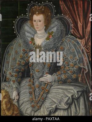 Portrait d'une femme. Artiste : peintre britannique (ca. 1600). Dimensions : 44 1/2 x 34 3/4 in. (113 x 88,3 cm). Date : ca. 1600. La richesse et le statut social élevé de cette femme élisabéthaine est suggéré par sa robe élaborée et bijoux. Ce qui reflète l'influence de peintures par Nicholas Hilliard, ce portrait et un autre de la même gardienne à Parham Park dans le Sussex peut être datée de 1600. Musée : Metropolitan Museum of Art, New York, USA. Banque D'Images