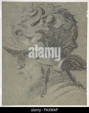 Étude d'un homme barbu portant le casque de Guidobaldo II della Rovere, duc d'Urbino. Artiste : Anonyme, italien, vénitien, 16ème siècle. Dimensions : 10 x 8 3/16 7/16in. (25.8 x 21.5cm). Date : 1536-40. Musée : Metropolitan Museum of Art, New York, USA. Banque D'Images