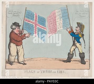 Drapeaux de vérité et mensonges. Artiste : Thomas ROWLANDSON (britannique, Londres 1757-1827 Londres) ; d'après George Moutard Woodward (British, ca. 1760-1809 Londres). Fiche Technique : Dimensions : 11 1/4 x 13 9/16 in. (28,5 × 34,5 cm). Date : juillet 10, 1803. Musée : Metropolitan Museum of Art, New York, USA. Banque D'Images