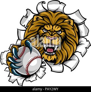 Lion Holding Baseball Ball briser Background Illustration de Vecteur