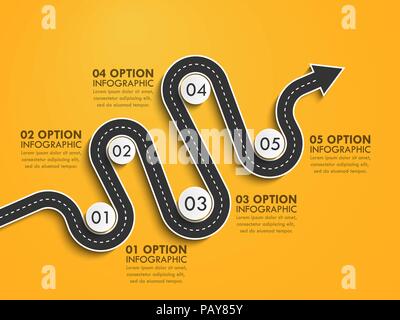 Emplacement route chemin infographic template avec une structure progressive. Route sinueuse de montage. Serpentine élégant sous la forme de flèches. Vector EPS 10 Illustration de Vecteur