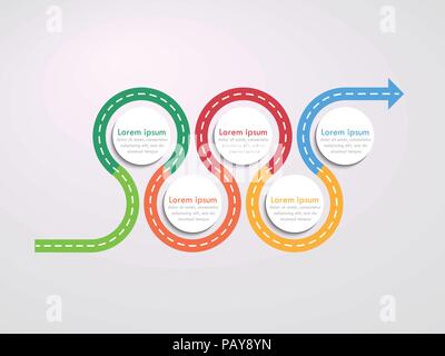 Emplacement route chemin infographic template avec une structure progressive. Route sinueuse de montage. Serpentine élégant sous la forme de flèches. Vector EPS 10 Illustration de Vecteur