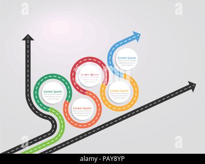 Emplacement route chemin infographic template avec une structure progressive. Route sinueuse de montage. Serpentine élégant sous la forme de flèches. Vector EPS 10 Illustration de Vecteur