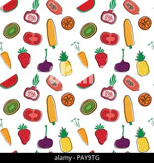 Fruits colorés à la main et veggetables seamless background pattern Illustration de Vecteur