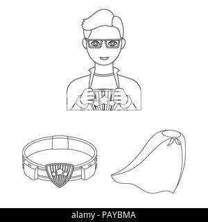 Un fantastique jeu de super-héros contours icônes de collection pour la conception. L'équipement du super-héros symbole vecteur illustration de stock. Illustration de Vecteur