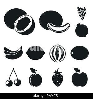 Fruits différents icônes noires dans set collection pour la conception. Fruits et vitamines symbole vecteur illustration de stock. Illustration de Vecteur