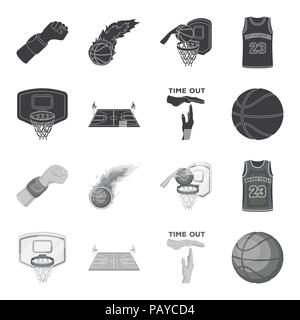 Le basket-ball et les attributs black,Icônes monochromes dans set collection pour design.joueur de basket-ball et un vecteur d'équipement stock symbol illustration. Illustration de Vecteur