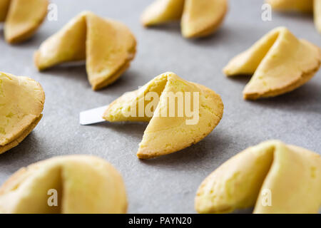 Fortune cookies sur fond noir en gris Banque D'Images