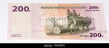 200 francs congolais bank note du Congo. Congoles franc est la monnaie nationale du Congo Banque D'Images