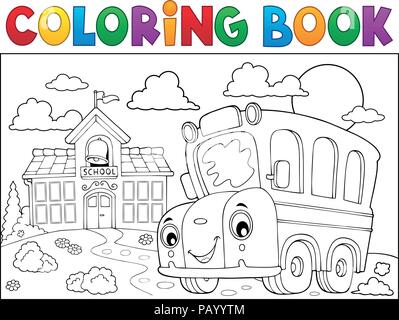 Livre de coloriage bus scolaire Thème 6 - eps10 vector illustration. Illustration de Vecteur