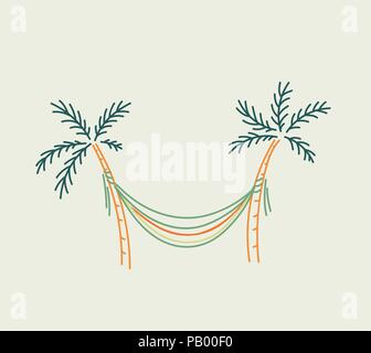 Hamac suspendu entre deux palmiers croquis en style linéaire en couleurs pastel vector illustration Illustration de Vecteur