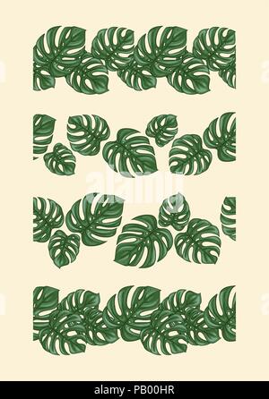 Monstera frontière perméable ensemble diviseur vertical ou collection d'ornement décoratif de répéter Illustration de Vecteur