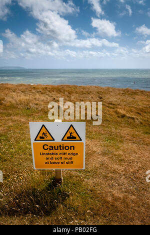 Danger Avertissement Falaise instable Banque D'Images