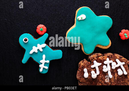 Concept alimentaire fantaisie maison monster sugar cookies pour partie ou halloween de Banque D'Images