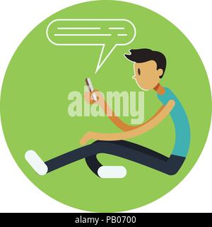 Teen Boy vecteur. Young Teen Boy Smiling. Ados chatter sur Messenger. Télévision Cartoon Illustration Illustration de Vecteur