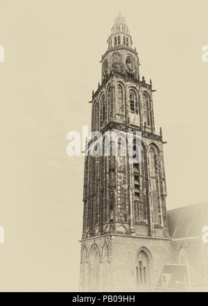 Célèbre Martinitower à Groningen aux Pays-Bas dans un style vintage postcard Banque D'Images