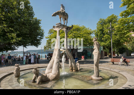 Allemagne, Bade-Wurtemberg, Überlingen, fontaine, "Lac de Constance" Bodenseereiter purge Banque D'Images