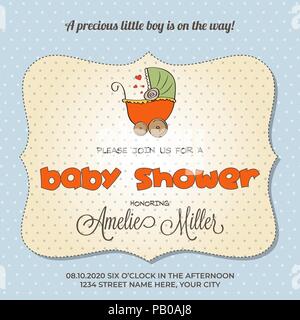 Carte de douche de bébé avec la poussette, personnalisable Illustration de Vecteur