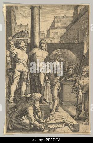 La flagellation, de la Passion du Christ. Artiste : Après Hendrick Goltzius (1558-1617 Mühlbracht Russisch, Haarlem) ; Ludovicus Siceram flamand (Anvers, actif, ca. 1623). Fiche technique : Dimensions : 7 11/16 in. × 5 in. (19,6 × 12,7 cm). Date : ca. 1623. Musée : Metropolitan Museum of Art, New York, USA. Banque D'Images