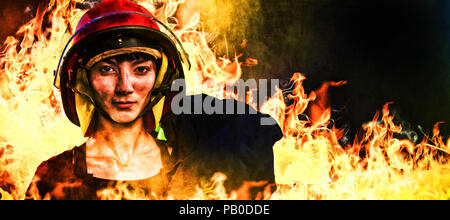 Image composite de female architect wearing helmet against white background Banque D'Images