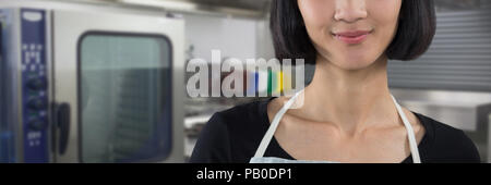 Image composite de smiling waitress standing against white background Banque D'Images