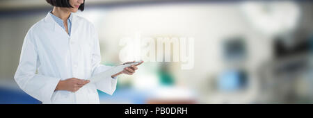 Image composite de doctor holding clipboard against white background Banque D'Images