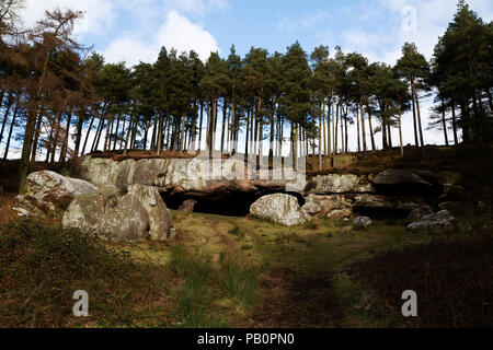 St Cuthbert's Cave sur St Cuthbert's Way, un sentier dans la campagne du Northumberland, Angleterre. Le sentier recoupe les Cheviot Hills. Banque D'Images