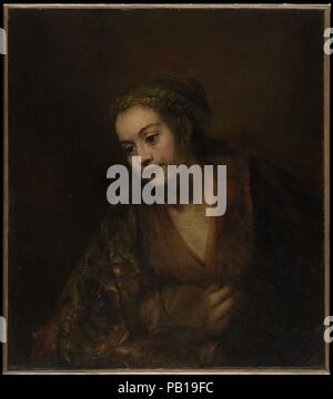 Hendrickje Stoffels (1626-1663). Artiste : Rembrandt Rembrandt (van Rijn) (Néerlandais, Leyde 1606-1669 Amsterdam). Dimensions : 30 7/8 x 27 1/8 in. (78,4 x 68,9 cm). Date : mi-1650s. La gardienne est probablement Hendrickje Stoffels, qui était la compagne du peintre d'environ 1650 jusqu'à sa mort prématurée en 1663. La responsabilité de Rembrandt ce portrait n'a jamais été mise en doute, bien que la signature et la date apparaissent avoir été ajouté par une autre main. La photo peut avoir été peint à différents intervalles au cours des années à propos de 1655-60, et c'est peut-être en la draperie et de la main. La surface de la peinture est Banque D'Images