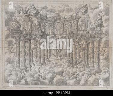 [2] plaque counterproof : mise en scène avec des figures allégoriques assis parmi les nuages, avec une grande colonnade en arrière-plan ; d'Aurelio Aureli, 'il favore De Gli Dei'. Artiste : Gianantonio Lorenzini (italien, 1665-1740) ; Bologne Bologne après Domenico Mauro (Italien, actif 17e siècle). Auteur : Aurelio Aureli (italien, 1652-1708). Fiche Technique : Dimensions : 12 × 16 11/16 1/16 in. (32,2 × 40,8 cm). Date : 1690. Musée : Metropolitan Museum of Art, New York, USA. Banque D'Images