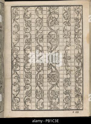Lucidario di Recami, page 12 (recto). Designer : Iseppo Foresto (Italien, Venise, 1557 active). Dimensions : hors tout : 7 7/8 x 5 7/8 in. (20 x 15 cm). Publié dans : Venise. Editeur : Jeronimo Calepino , 1564. Date : 1564. Conçu par Iseppo Foresto, publié par Jeronimo Calepino, 1564. De haut en bas, et de gauche à droite : Design composé de 6 colonnes verticales imprimée sur une grille. La première, deuxième, troisième, cinquième et sixième colonnes sont décorées avec une courbe similaire vigne avec des feuilles et des fleurs. La quatrième colonne est légèrement plus large que les autres et est décorée dans le centre avec une urne et Banque D'Images
