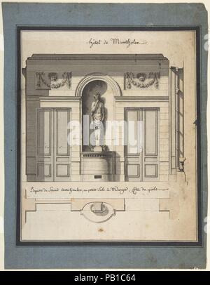 L'article et le Plan de la petite salle à manger de l'Hôtel de Montholon. Architecte : Conçu par François Soufflot (français, est mort 1802). Artiste : Jean Jacques Lequeu (Français, Rouen 1757-1825 Paris). Dimensions : 9 3/4 x 7 5/16 in. (23,7 x 19,7 cm). Date : 1785-86. Élévation du mur et le plan de l'antichambre dans l'Hôtel de Montholon. Le bâtiment a été commandé à François Soufflot le Romain et exécuté par Jean Jacques Lequeu magistrat pour les riches et plus tard président du Parlement de Normandie, Nicolas de Montholon. L'hôtel est situé sur 23, boulevard Poissonnière, Paris (précédemment le B Banque D'Images