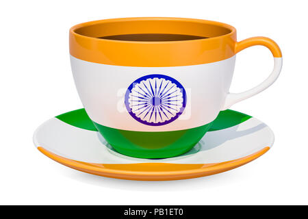 Tasse de thé avec un drapeau de l'Inde, rendu 3D isolé sur fond blanc Banque D'Images