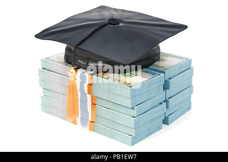 Packs Dollar avec graduation hat. Le rendu 3D isolé sur fond blanc Banque D'Images