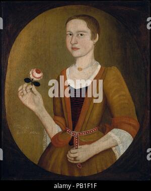 Jeune fille avec une rose. Artiste : attribuée à Pieter Vanderlyn (ca. 1687-1778). Dimensions : 32 1/2 x 27 in. (82,6 x 68,6 cm). Date : 1732. Ce portrait se rapporte aux œuvres stylistiquement documenté par Vanderlyn, qui était d'ascendance néerlandaise et exercé sa profession dans la région autour de Kingston, New York, dans la vallée de la rivière Hudson. Tout en affichant une expression solennelle, son sitter ici porte des vêtements et des bijoux à la mode. La pose est dérivé d'une manière noire britannique après un portrait de sir Peter Lely (National Portrait Gallery, Londres). Bien que le dessin est maladroit, l'artiste a fait preuve d'une Banque D'Images