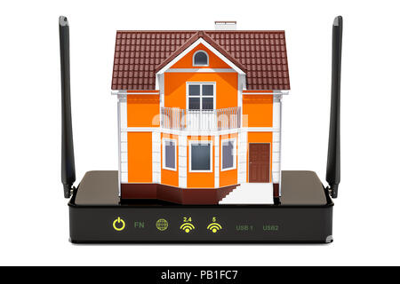 Routeur sans fil à internet à la maison. Connexion Internet concept. Le rendu 3D isolé sur fond blanc Banque D'Images