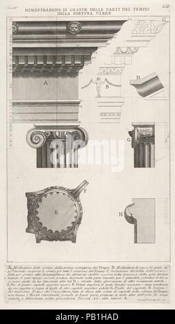 Corniche et la colonne dans le Temple de Fortuna Virilis (Tempio della Fortuna Virile), à partir de 'Le Antichità Romane". Artiste : Giovanni Battista Piranesi (Italien, Mogliano Veneto Rome 1720-1778). Fiche Technique : Dimensions : 20 3/8 x 14 13/16 in. (51,8 x 37,7 cm). Series/portefeuille : Le Antichità Romane. Date : 1756. Musée : Metropolitan Museum of Art, New York, USA. Banque D'Images