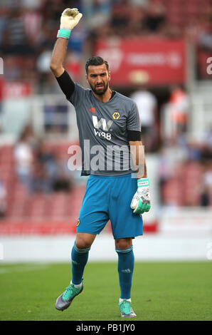 Le gardien de but de Wolverhampton Wanderers, Rui Patricio, lors d'un match d'avant-saison au stade Bet365, Stoke. APPUYEZ SUR ASSOCIATION photo. Date de la photo: Mercredi 25 juillet 2018. Le crédit photo devrait se lire comme suit : Nick Potts/PA Wire. Aucune utilisation avec des fichiers audio, vidéo, données, listes de présentoirs, logos de clubs/ligue ou services « en direct » non autorisés. Utilisation en ligne limitée à 75 images, pas d'émulation vidéo. Aucune utilisation dans les Paris, les jeux ou les publications de club/ligue/joueur unique. Banque D'Images