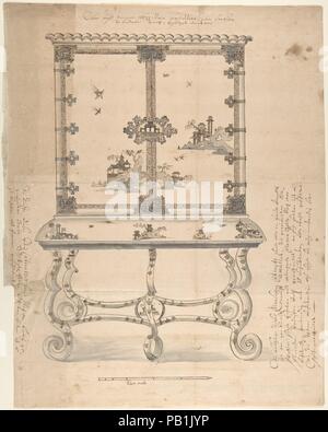 Conception d'un cabinet en laque de style chinois. Artiste : anonyme, l'allemand, 18e siècle ; Modalités de Martin Schnell (Central European, Brême ca. Dresde 1675-1740 ( ?)). Fiche technique : Dimensions : 15 x 12 13/16 3/16 in. (40,2 x 30,9 cm). Date : ca. 1720-30. Cette conception d'un cabinet de laque reflète l'intérêt pour l'Orient, qui a émergé dans le 17ème siècle lorsque des routes de commerce à l'Est étaient de plus en plus fréquentés. Surtout à la fin des périodes Baroque et rococo, dessins inspirés par l'art asiatique ont été intégrés dans l'intérieur et les meubles, ou travail laque leurs imitations, étaient dans le hig Banque D'Images