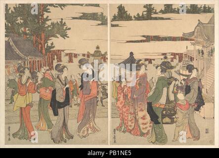 Horinouchi Myo-ho-ji Mairi Eho pas Zu. Artiste : Utagawa Toyohiro (japonais, 1763-1828). Culture : le Japon. Dimensions : Aiban ; H. 13 3/8 in. (34 cm) ; W. 19 1/2 in. (49,5 cm). Date : ca. 1804. Musée : Metropolitan Museum of Art, New York, USA. Banque D'Images