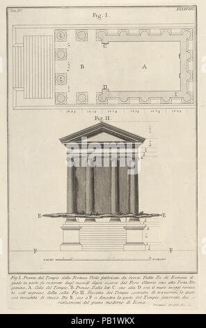 Plan et façade du temple de Fortuna Virilis (Tempio della Fortuna Virile), de la série 'Le Antichità Romane". Artiste : Giovanni Battista Piranesi (Italien, Mogliano Veneto Rome 1720-1778). Fiche Technique : Dimensions : 20 3/8 x 14 3/4 in. (51,8 x 37,4 cm) Plaque : 9 3/4 x 10 1/8 in. (24,7 x 25,7 cm). Series/portefeuille : Le Antichità Romane. Date : 1756. Musée : Metropolitan Museum of Art, New York, USA. Banque D'Images