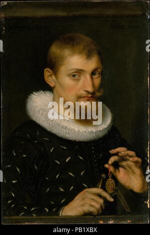 Portrait d'un homme, peut-être un architecte ou d'un géographe. Artiste : Peter Paul Rubens (Siegen, flamand 1577-1640 Anvers). Dimensions : 8 1/2 x 5 3/4 in. (21,6 x 14,6 cm). Date : 1597. Ce portrait sensible sur le cuivre est l'un des plus anciens connus de Rubens. La place et les diviseurs peuvent se référer à l'architecture ou la géographie, alors que la montre est un rappel de la mortalité. Musée : Metropolitan Museum of Art, New York, USA. Banque D'Images