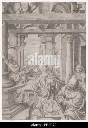 L'Adoration des bergers. Artiste : Frans van Espleghem Crabbe (Malines, Russisch ca. 1480-1553 Malines). Fiche Technique : Dimensions : 9 1/2 x 6 3/4 in. (24,2 × 17,1 cm). Date : ca. 1522-25. Musée : Metropolitan Museum of Art, New York, USA. Banque D'Images